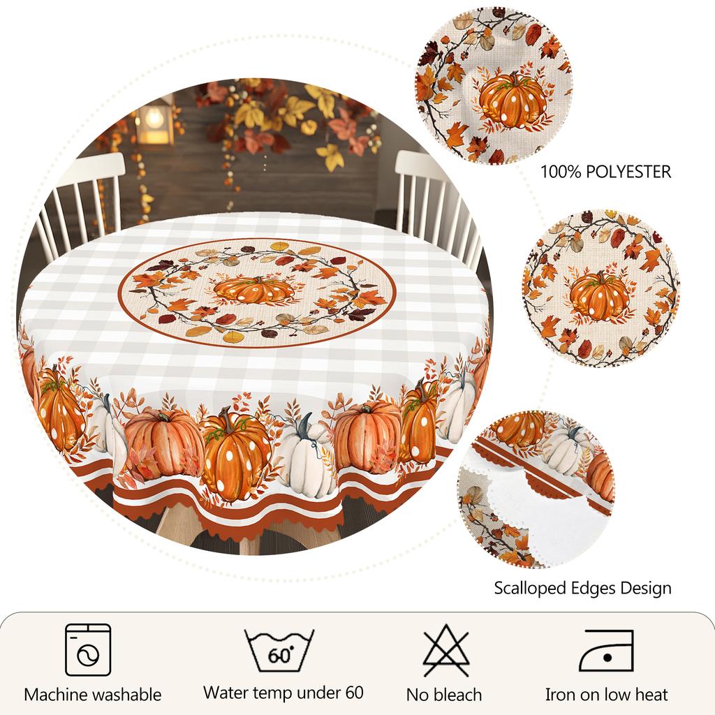 1 Piece Of Autumn Thanksgiving And Autumn Harvest Festival Themed Printed Tablecloth, Vintage Country Farmhouse Style, Pumpkin And Maple Leaf Pattern