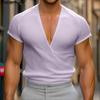 INCERUN Summer Men V Neck Short Sleeve Casual Fitted Rib Basics Tops T-shirts
