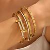 European & American Fashion Titanium Steel Double-Head Square Diamond Flower Open Cuff Women's Bracelet