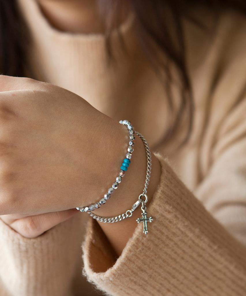 Shoveoff Svb-228 Bead Chain Turquoise Gemstone Layered Bracelet Unisex