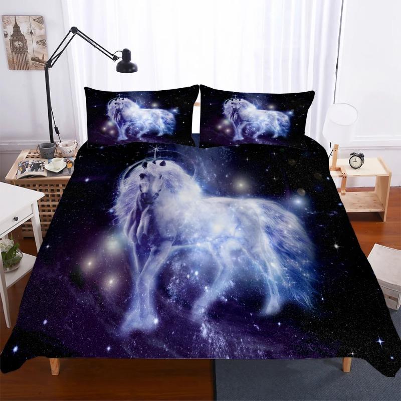 Reactive Printing Blue Sky Unicorn Duvet Cover Set Home Textile Unicorn Bedding Set Cartoon 135x200 Housse De Couette Cute BB580