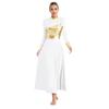 Womens Liturgical Praise Dance Dress Metallic Shiny Color Block Mock Neck Long Sleeve Applique Worship Costume