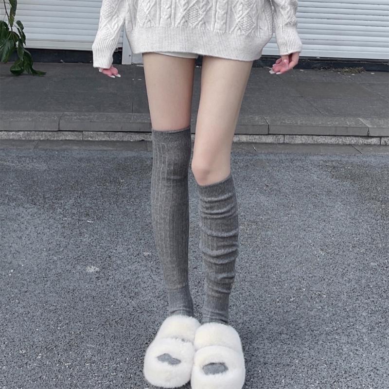 1 Paar Vier-Jahreszeiten-Stapel-Socken Damen Unifarben Stapelbare Socken Beinbekleidung Atmungsaktiv Langer Stil Kniehohe Socken