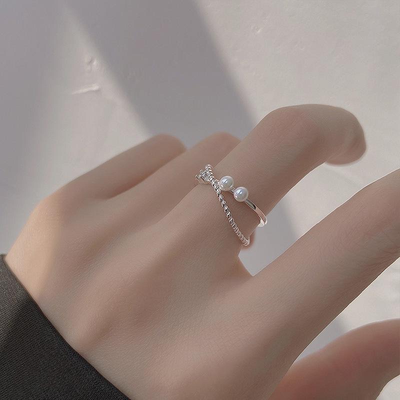 Women s Fashionable Rising Sun Pearl Cross Ring - Simple, Cold Style, Light Luxury, Open Band, Unique Index Finger Design Adjustable Open