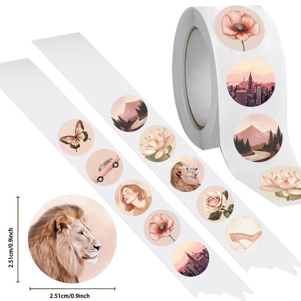 500Pcs/Roll Vintage Pink Art Series 01 Kids Rewards Stickers - DIY Scrapbooks Album Decor Sealing Label Decals
