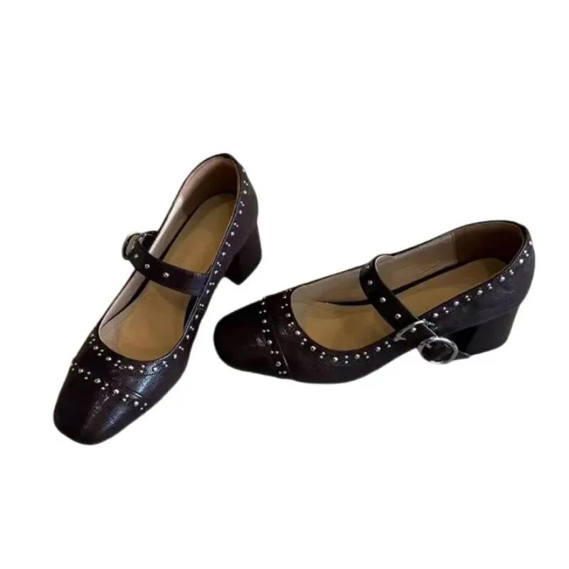 High Heels Women Mary Jane Shoes Retro Designer Leather Shoes Woman 2024 Trend Fashion Autumn New Dress Party Pumps Sandals