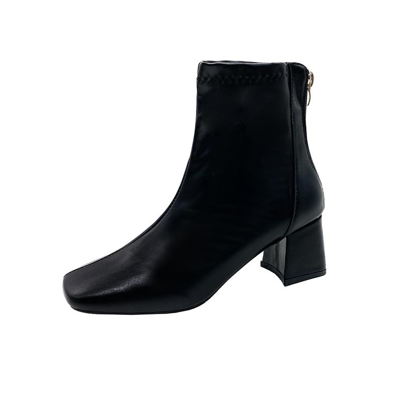 Casual Women's Thick Heel Medium Heel Boots Women's 2025 New Winter Square Toe Back Zipper Heightening Short Boots