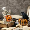Halloween Skeleton Pumpkin Statue Spooky Pumpkin with Skull/Crow Sculpture Halloween Indoor Resin Ornament for Home Office Desk Decor