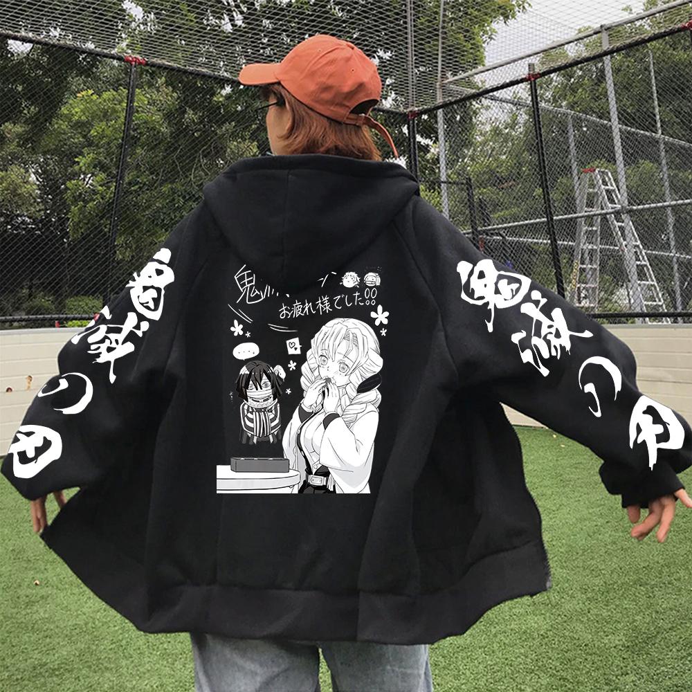 Anime Demon Slayer Kanroji Miritsu Hoodies Lustige Iguro Obanai Gedruckt Vintage Trend Street Fashion Männer Frauen Zip Up Sweatshirts