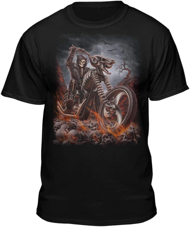 Grim Reaper Skeleton Motorcycle Skulls Fire T-shirt