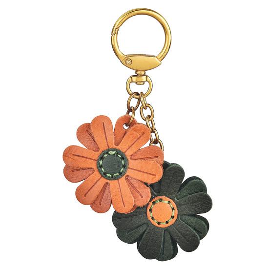 

Keychain Pendant Double Chrysanthemum Design Retro Style Soft Imitation Leather Key Holder Bag Accessories Size#A