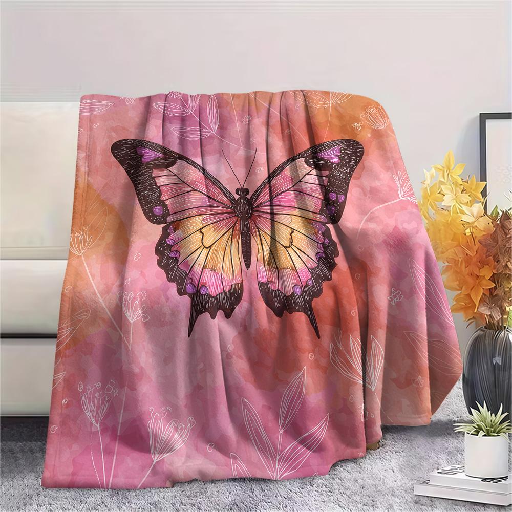 Flower Butterfly  Print Flannel Blanket, High quality Comfortable for All Seasons, Home Decor, Warmth and Comfort