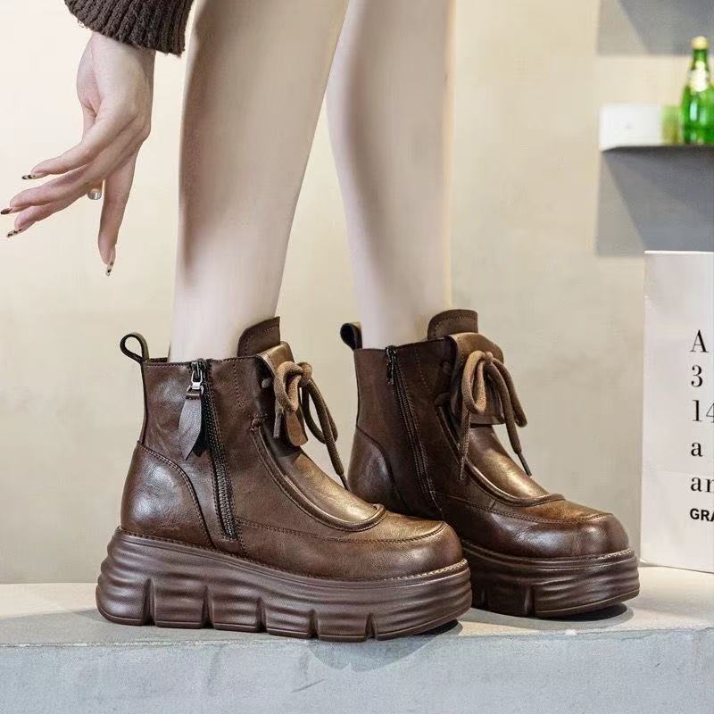 

Женские ретро ботильоны на толстой подошве в британском стиле для нового осенне-зимнего сезона 2026 с добавлением меха для женских ботинок 35