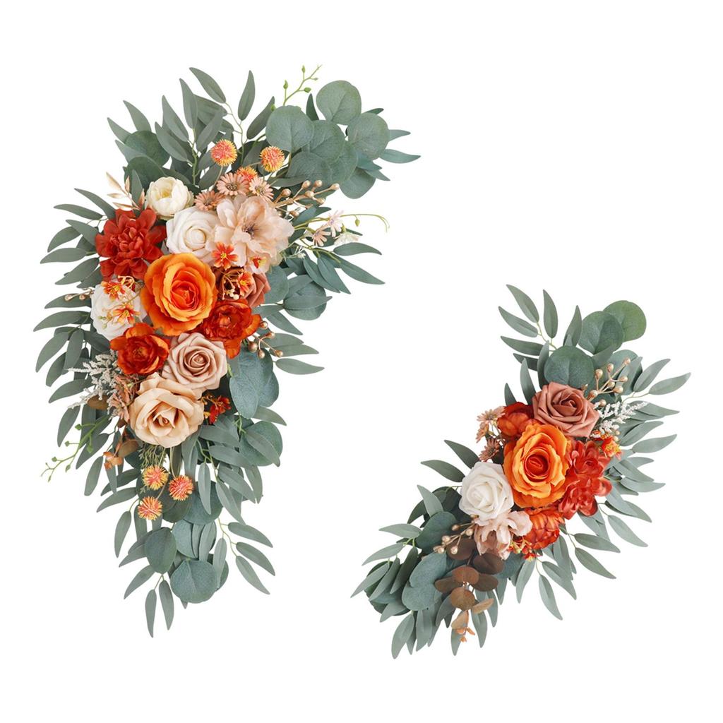 2Pcs Artificial Rose Flower Swag Rustic Wedding Arch Flower Wedding Arch Rose Wreath for Drapes Holiday Window Reception
