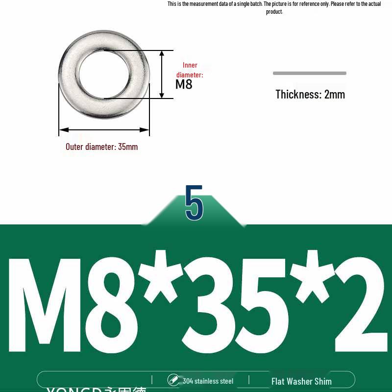 304 Stainless Steel Thickened Flat Washer / Ultra-thin Metal Gasket, Sizes M1.6-M10