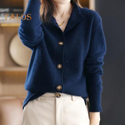 Mulheres Camisola Casaco Trespassado Gola Alta Mangas Compridas Malha Solta Cor Pura Malhas Tipo Curto Cardigan Jaqueta