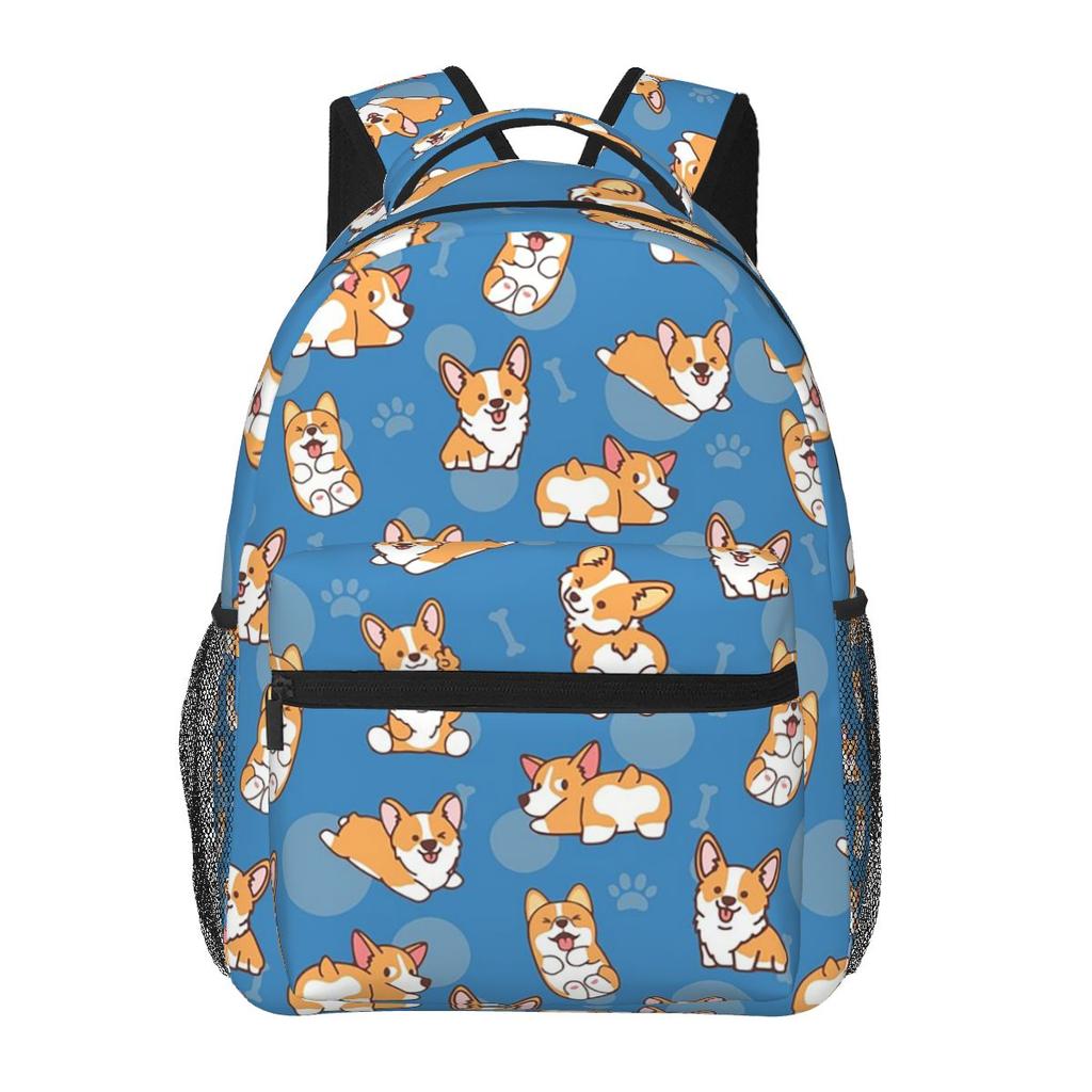 Corgi Puppy Lie Down In Blue Background Backpack Student Boys Girls BookBag Children School Bag Shoulder Bags for Men Women