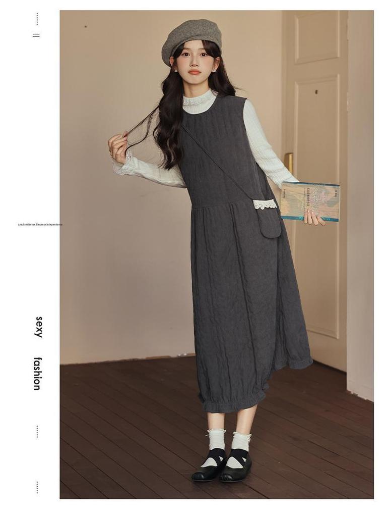 2026 Women's Quilted Sleeveless Tulip Dress with Knit Cardigan Set - Versatile Layering Fashion