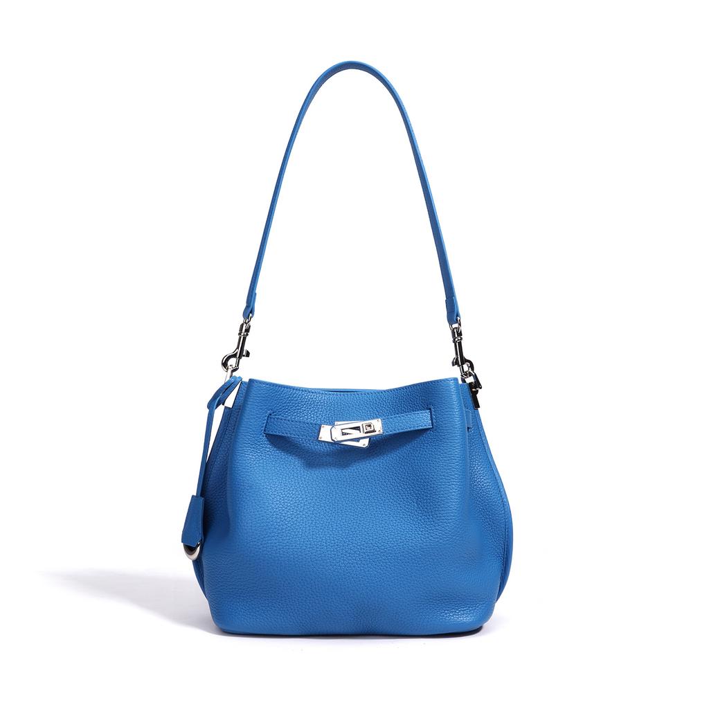 New lychee pattern bucket bag fashionable women's messenger bag women's solid color fashionable versatile leather shoulder armpit bag