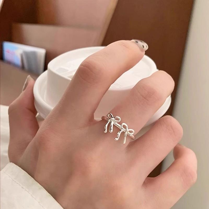 Korean Version Plain Ring Irregular 925 Sterling Silver Versatile Ring Women's Niche Ins Style Design Non-fading Combination Ring