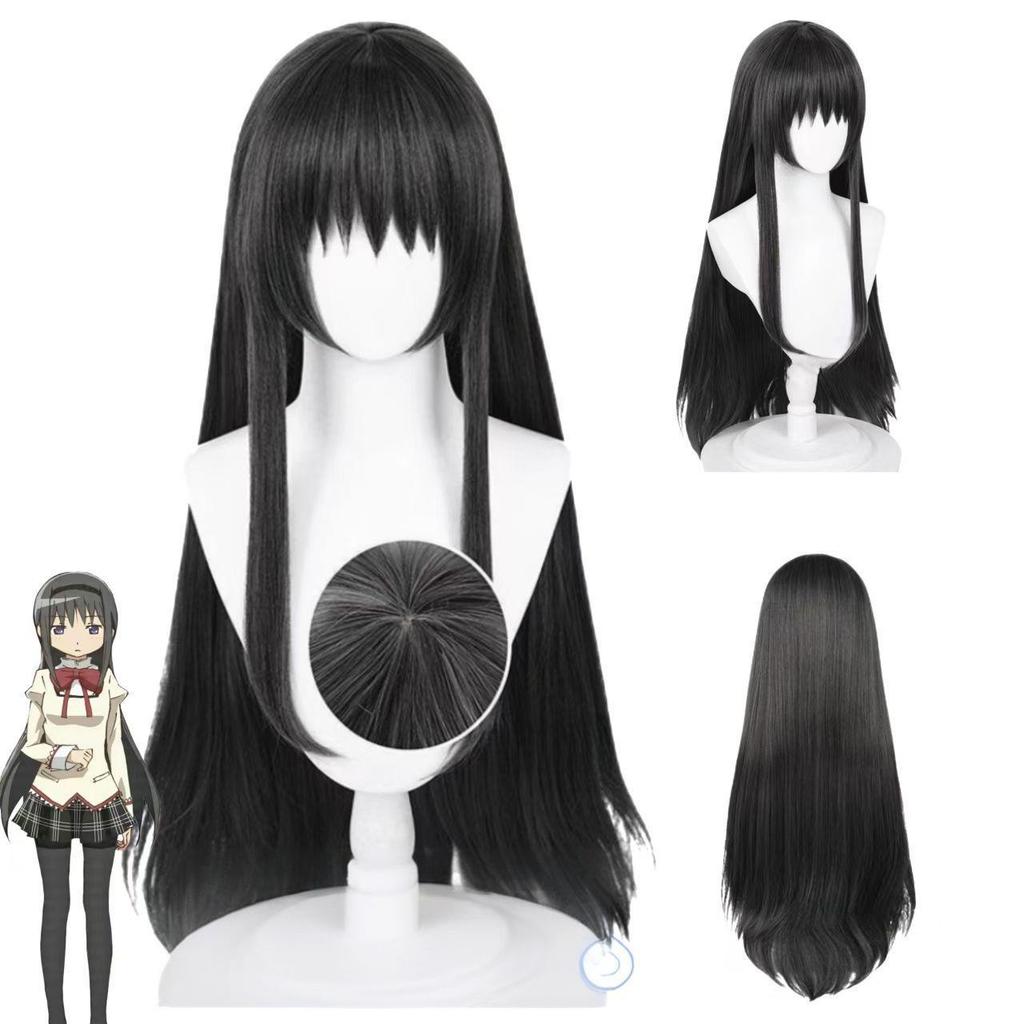 Homura Akemi Anime Wig - Long Straight Black Hair, Easy-to-Manage Buckle Net