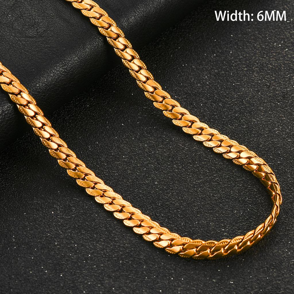 3mm/4.5mm/6mm Embossed Stainless Steel Sturdy Retro Link Cuban Chain Long Necklace for Men Women Silver/Gold Jewelry