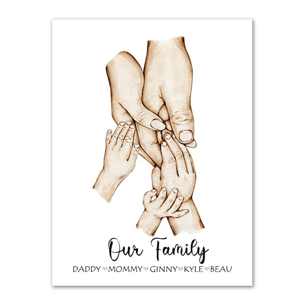 Personalized Family Canvas Painting Customize Parent Child Palm Wall Art Prints Memorial Day Family Gift Wall Decor Painting