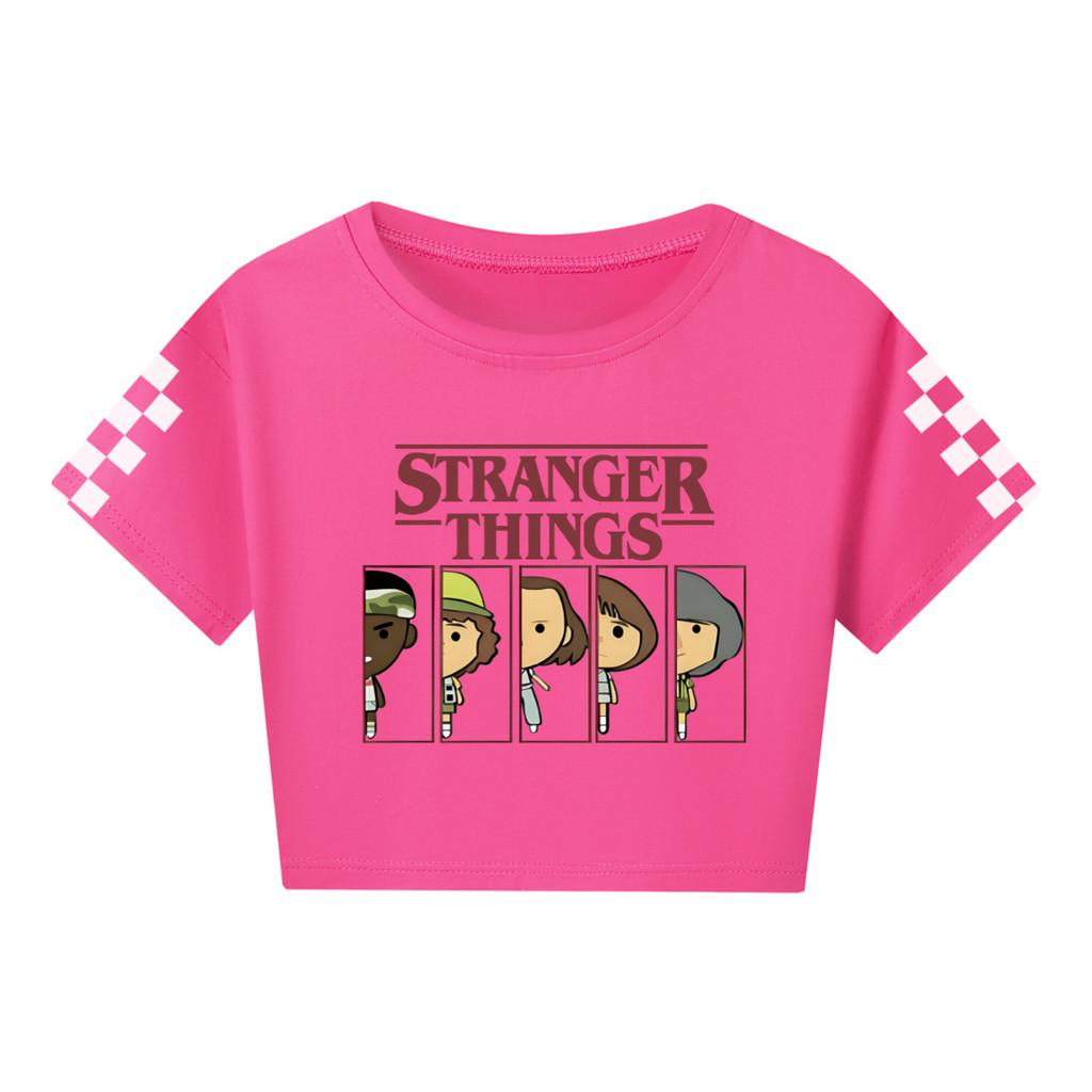 5248 Kids Girls Stranger Print Short Sleeves Short Styles Cotton T-Shirt