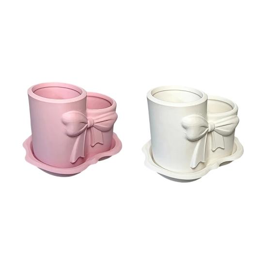 Bow Pen Holder 3D Printed Cute Bow Shaped Pencil Cup Desktop Makeup Brush Organizer for School Home Office Desk Decor