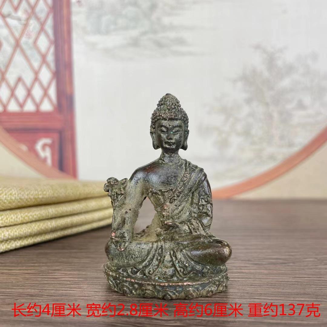Сплошная медь Тибетский Будда Медицины Старинная Имитация Старая Бронзовая Статуя