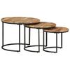Set of 3 Side Tables Raw Mango Wood