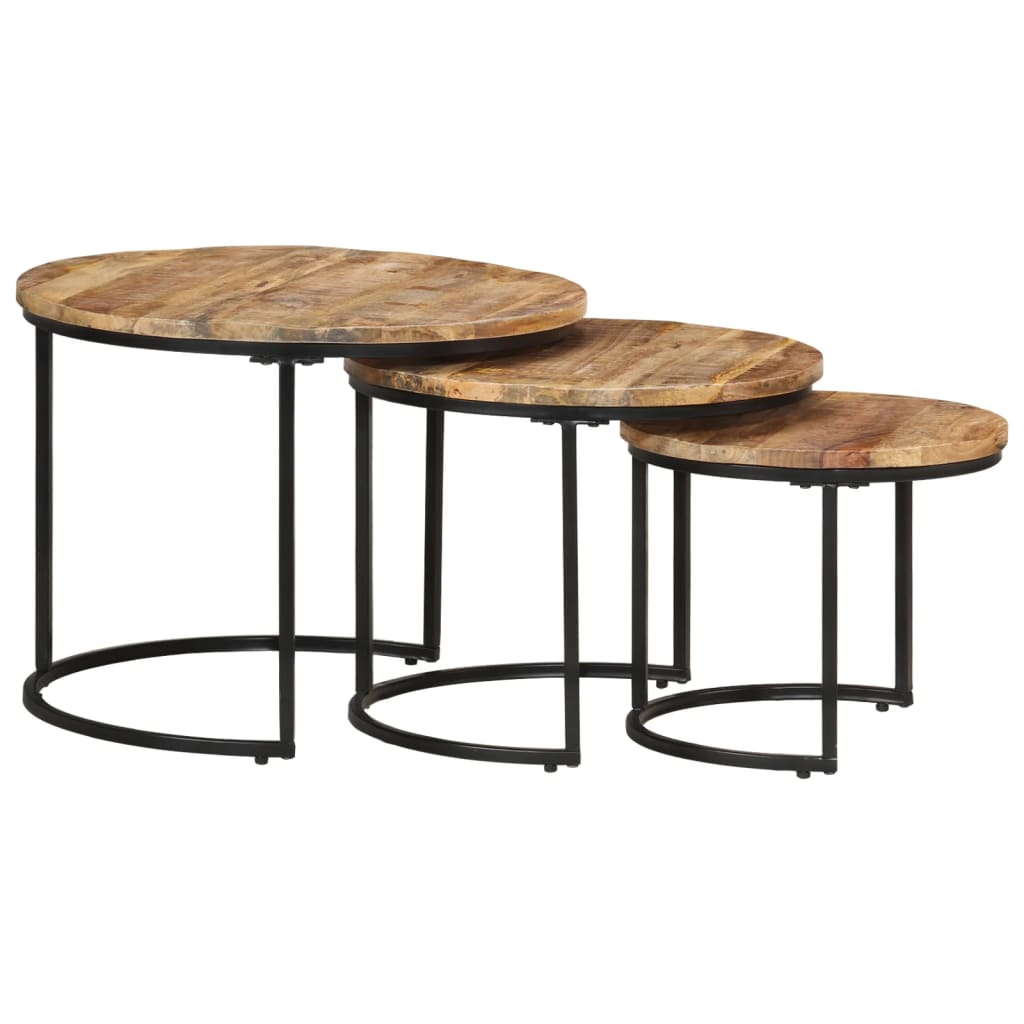 Set of 3 Side Tables Raw Mango Wood