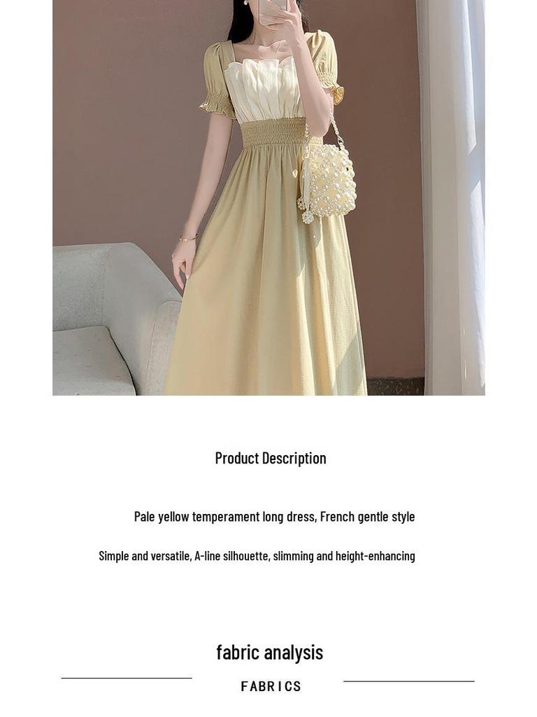 Damen Sommer Französisch Inspiriertes Schlankmachendes Taillenlanges Kleid