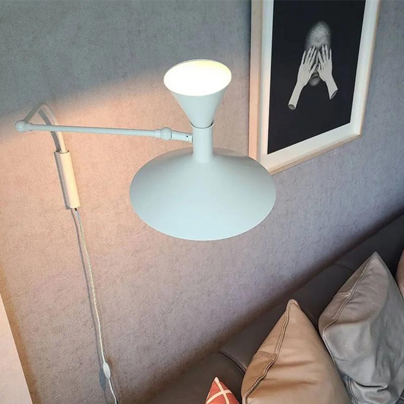 Designer Marseille Wall Lamp White Black Metal Trumpet Swing Arm Sconce Lamp For Living Room Study Room Bedroom Bedside Lamps