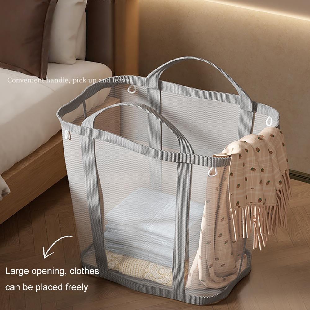 1 Nylon Mesh Laundry Basket with Handle, Breathable, Foldable, Clothes Storage Bag, Large Capacity Storage Bag