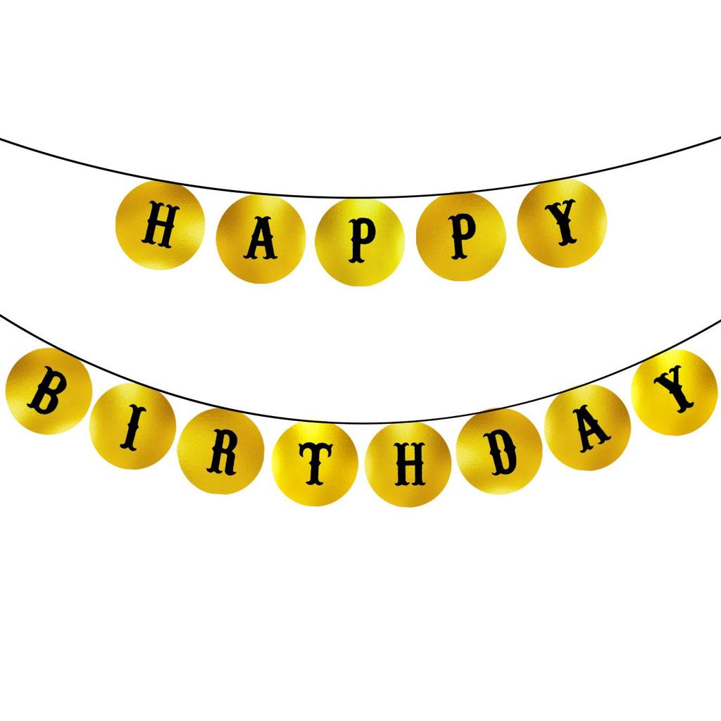 Glossy Gold Round 'Happy New Year' Bunting with 'HAPPY BIRTHDAY' Pull Flowers