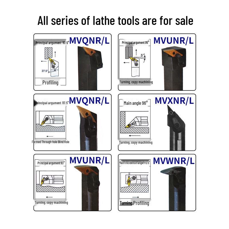 CNC Lathe Tool Holder with 72.5° Rhombic Insert for Inner Hole Boring S25S-MVWNR/L16