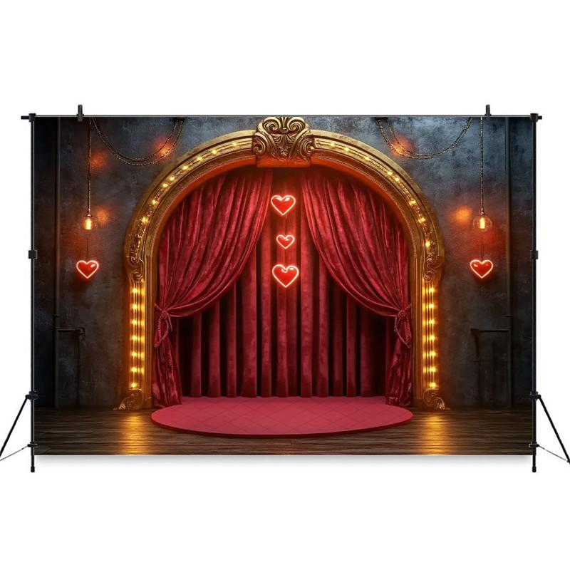 Mocsicka Valentine's Day Photography Backgrounds Palace Red Curtains Love Decorations Girls Women Photo Backdrops Wedding Banner