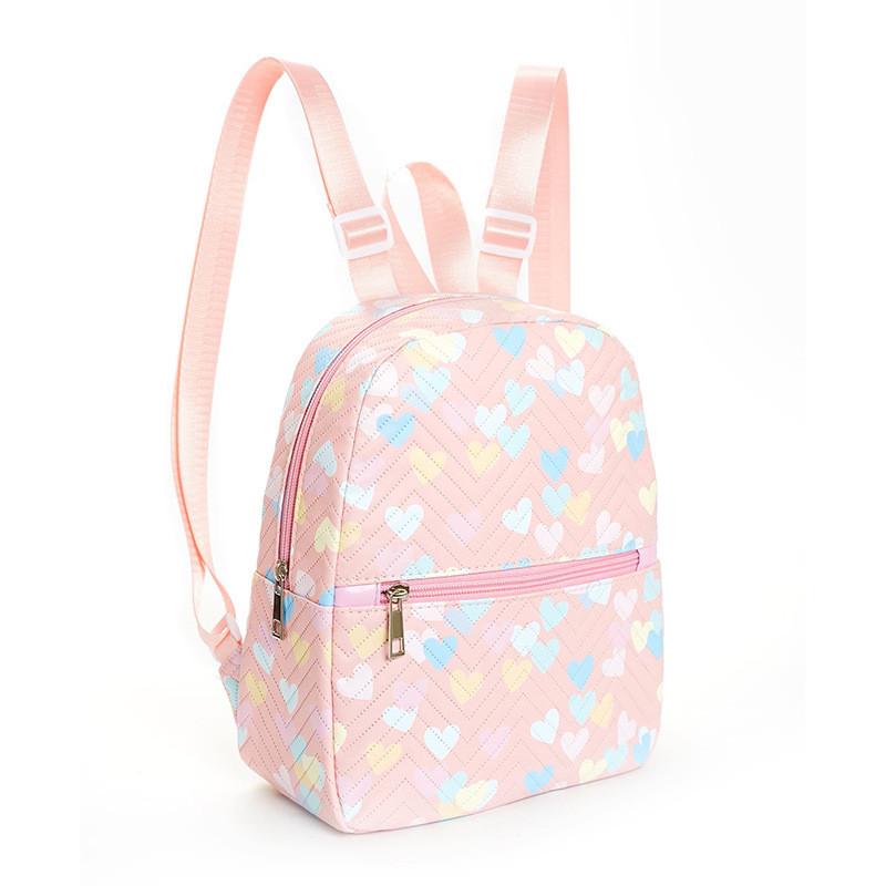 Womens Fashion Heart Print Nylon Backpack With Waterproof Design For Daily Use