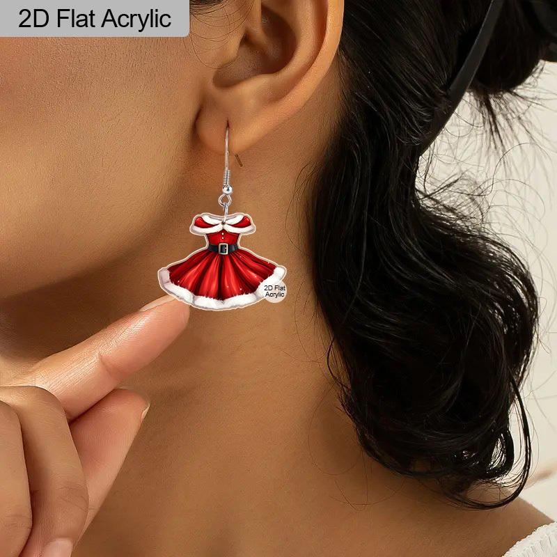 2D Flat Acrylic Cute Christmas Dress Dangle Earrings, Suitable As A Holiday Gift for Women, Holiday Party Decorative Jewelry.