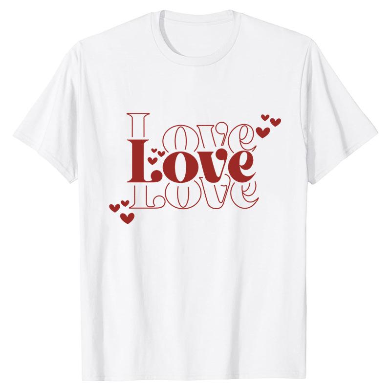 Funny Valentine Printed Couple's Versatile Casual Top Fashion High Street T-Shirts Women’s