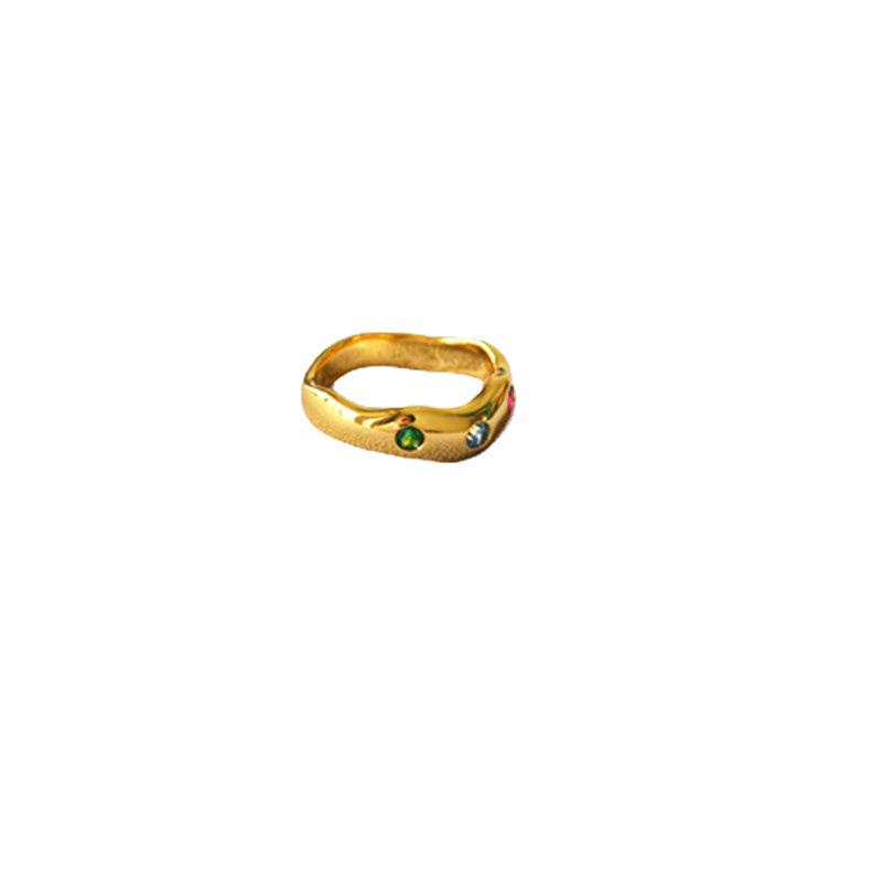 Gold-Plated Irregular Round Ring with Three-Color Zircon - Euro-American Cold Style Niche Design