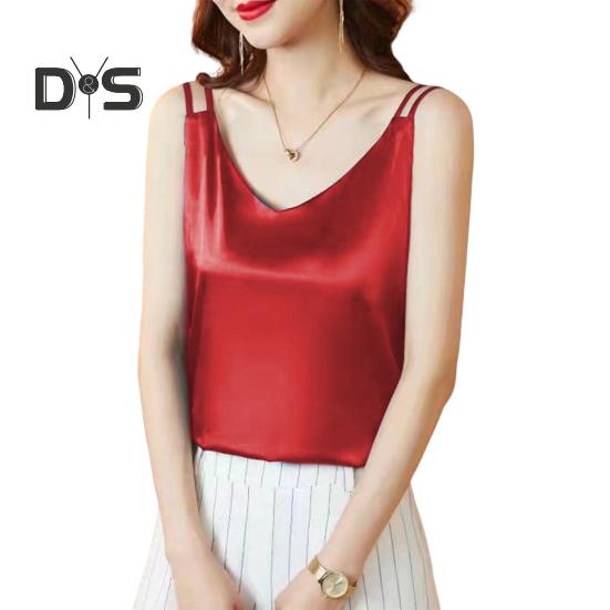 Chaleco Base de Mujer con Tirantes de Cuello en V sin Mangas de Satén Suave Tops de Seda Imitación Chaleco Base Versátil para Uso Diario