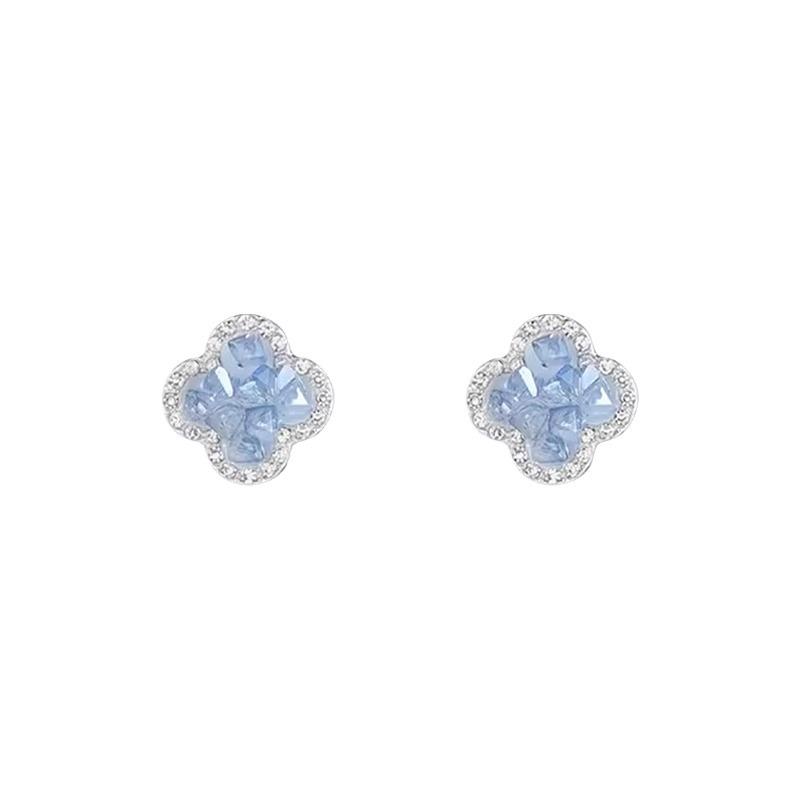 Flower four-leaf clover stud earrings women's light luxury high-end temperament earrings French unique niche simple earrings