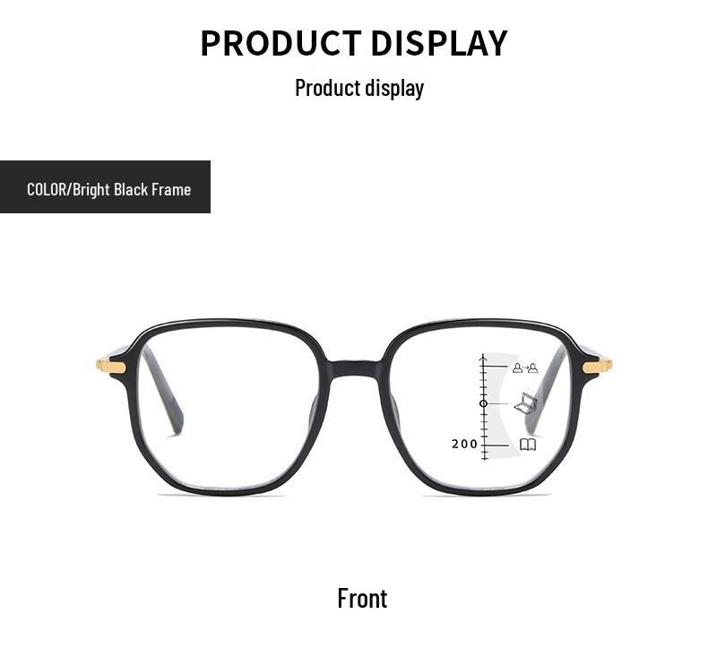 Stylish, large-frame multi-focus reading glasses with HD clarity, anti-blue light protection, and a youthful look for distance and near vision.