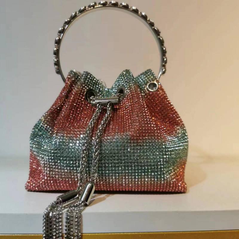 2026 Womens Crystal-Embellished Crossbody Bag Fringe Detail Small Square Shoulder No Top Handle