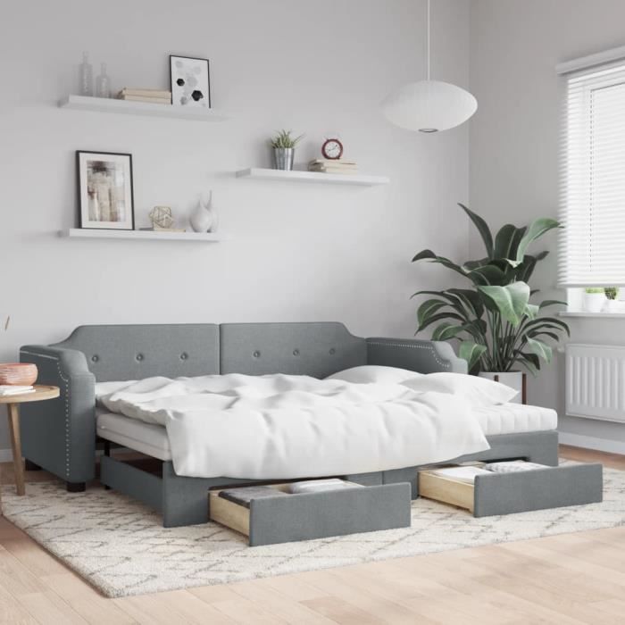 VidaXL Daybed with Trundle and Drawers Light Grey 100x200 Cm Fabric 3197693