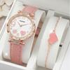 Light Luxury Women's Watch Set, Rose Gold Case with Diamond Bezel, Simple Casual Belt Watch