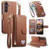 Zipper Style Flip Credit Card Case Pouch Bag for Samsung Galaxy A53/A54/A55/A56/A14/A15/A17/A16 Rope Phone Cover