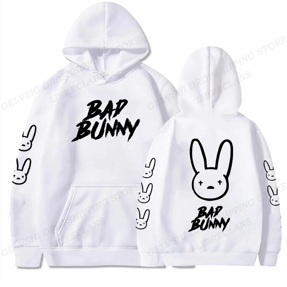 Mikiny s kapucí s králičím potiskem Bad Bunny pro muže a ženy, streetwear, hip hop, mikina s kapucí, svetry, unisex tepláková souprava